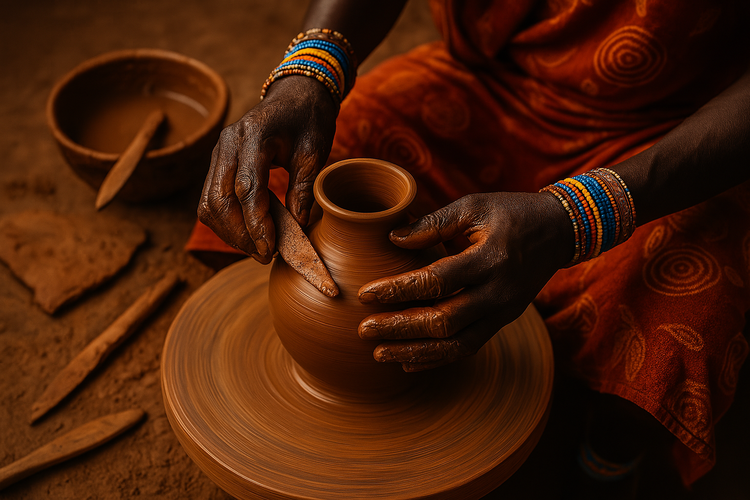 Kenyan artisan working on traditional crafts